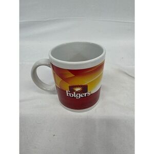 Folgers Coffee Mug Mountain Grown Logo Houston Harvest Red Yellow‎ Ceramic 31746